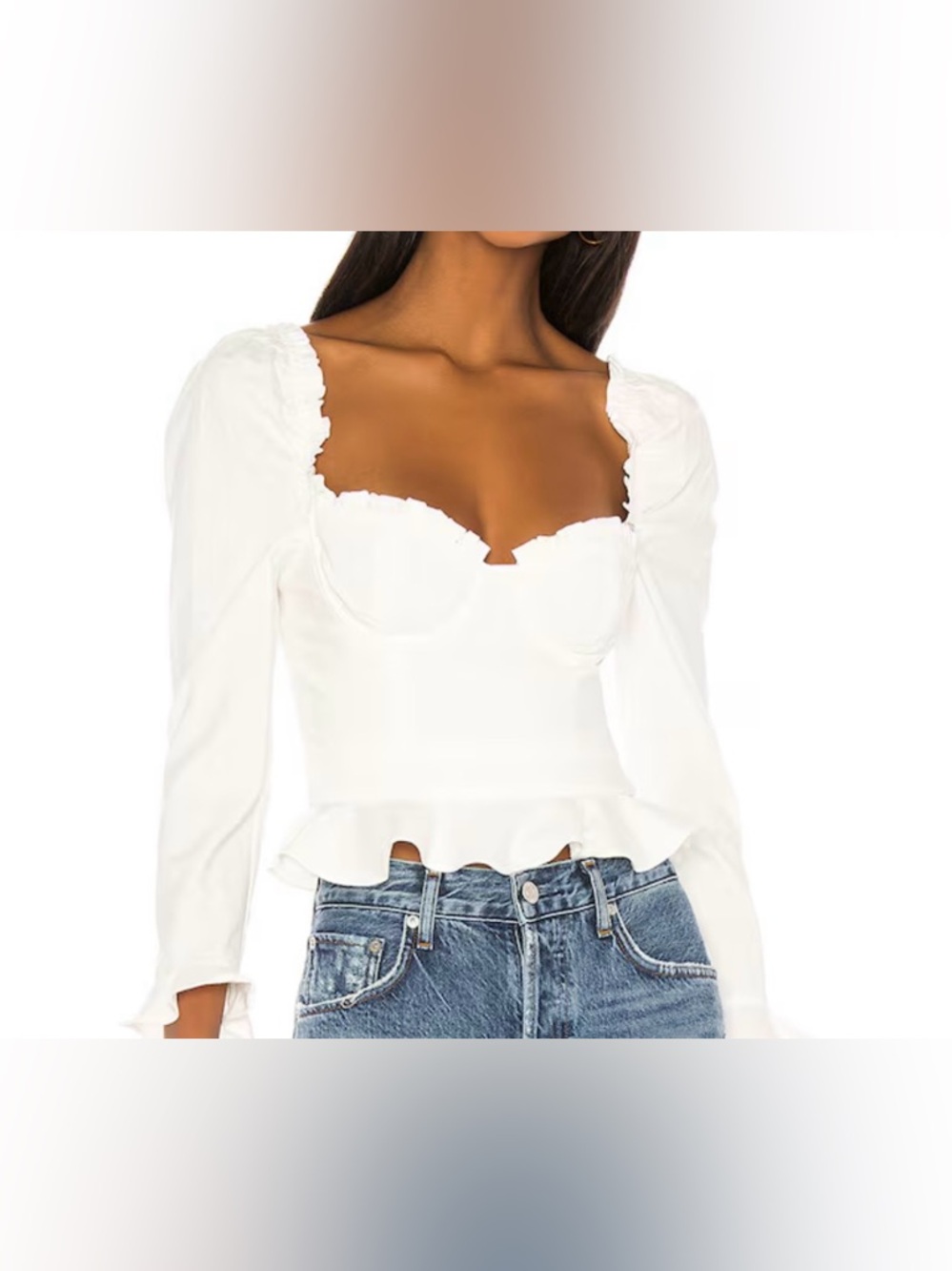 MAJORELLE White Sweetheart Peplum Long Sleeve Top